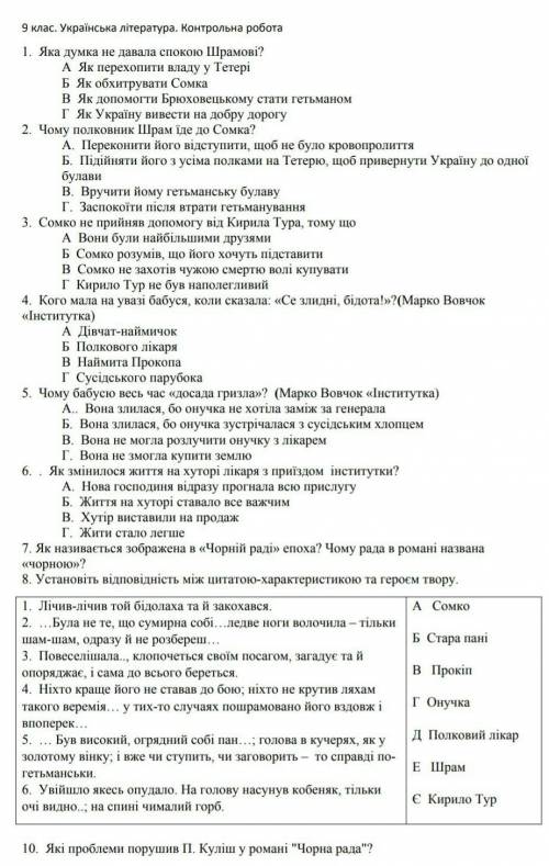 До ть з творами Чорна рада та інститутка ( краща відповідь)​