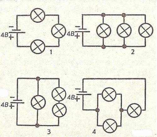 В цепь включены три одинаковые лампы рис 9 в каком случае их общая мощность наименьшая