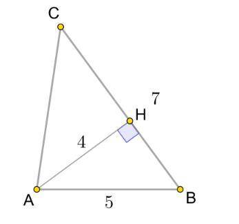 Найдите площадь треугольника, изображенного на рисунке (ah=4,ab=5,cb=7)