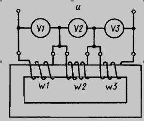 7. Три обмотки трансформатора соединены последовательно и включены в сеть переменного напряжения U=