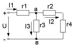 Дано: U=100В, r3=10 Ом, r1=r2=r4=5 Ом Определить токи в ветвях