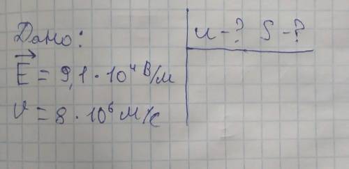 Електрон влітає в електричне поле з напруженістю 9,1×10⁴ В/мз швидкістю 8×10⁶М/с уздовж силової лін