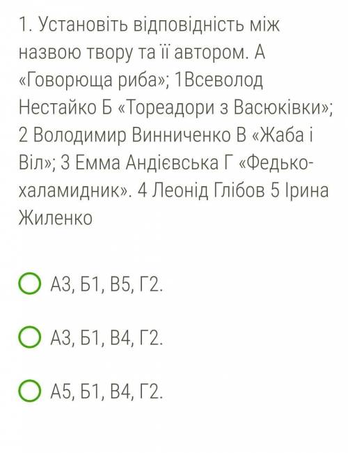 1. Установіть відповідність між назвою твору та її автором. А «Говорюща риба»; 1Всеволод Нестайко Б