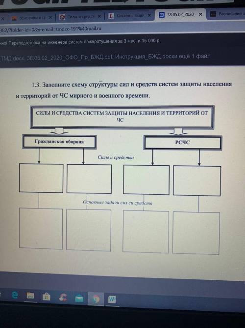 Заполните схему структуры сил и средств систем защиты населения и территорий от ЧС мирного и военно