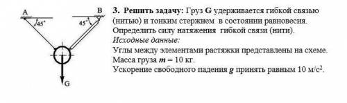 Груз G удерживается гибкой связью ( нитью ) и тонким стержнем в состоянии равновесия. Определить си