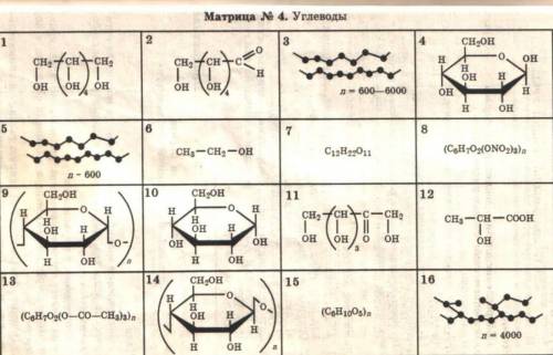 1. Выберите формулы моносахаридов 2. Выберите формулы полисахаридов 3. Найдите формулу дисахарида 4.