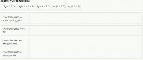 Дано точку А (1; 2; 3). Установіть відповідність між геометричними перетвореннями точки А та коорди
