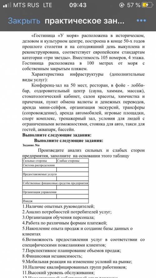 выполнить задание по маркетингу, составить Swot-анализ