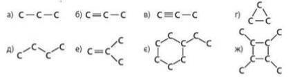 Для наведених карбонових ланцюгів складіть напівструктурну формулу відповідного вуглеводню, допи