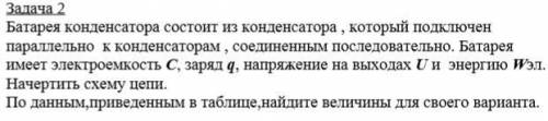 1 Задача. С(nф)=200 ;U(в)=250 ;q(мк Кл)=- ;W(мкДж)=? ;S(см^2)=100 ;d(мм)=0,3, и ещё что то неизвест