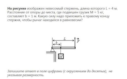 На рисунке изображен невесомый стержень, длина которого L = 4 м. Расстояние от опоры до места, где