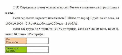 Определить сумму оплаты за провоз багажа в зависимости от расстояния и веса. Если перевозка на расс