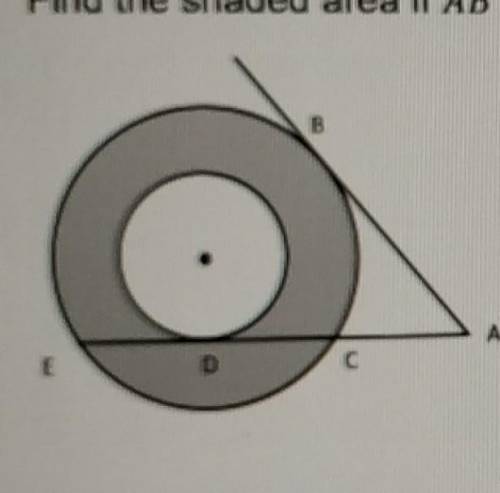 The point O is a center of the circle. D is a tangent point. Find the shaded area if AB = 4, AC =