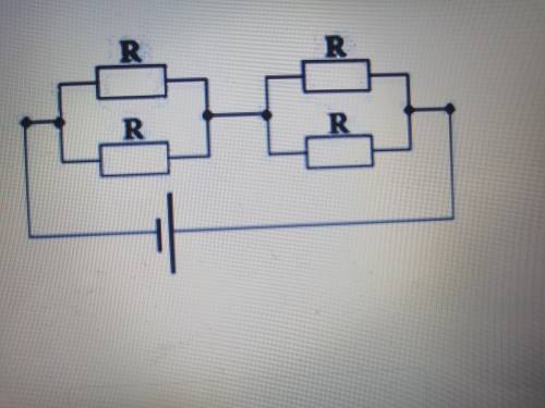 В электрической схеме все резисторы одинаковы (каждый обладает сопротивлением 5 Ом). ЭДС источника