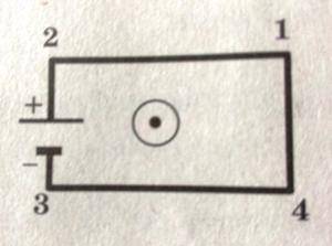Электрическая цепь, состоящая из четырех прямолинейных горизонтальных проводников (1-2, 2-3, 3-4, 4