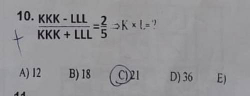 KKK-LLL/KKK+LLL=2/5 K*L=?