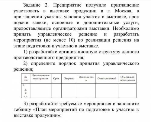 Задание 2. Предприятие получило приглашение участвовать в выставке продукции в г. Москва, в приглаше