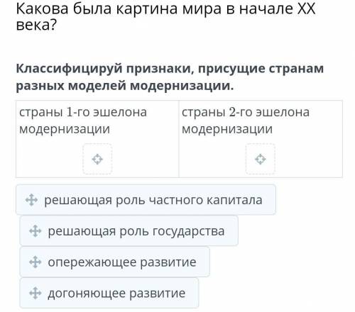 Классифицируй признаки, присущие странам разных моделей модернизации​