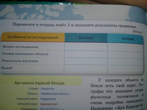 Перенесите в тетрадь табл.1 и запишите результаты сравнения 7 класс