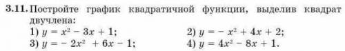 Постройте график квадратичной функции, выделив квадрат двучлена