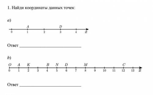 1. Найди координаты данных точек: а)А123тответb)о14K кDMСслz—236810111213ответ​