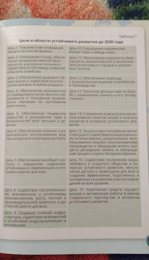 внимательно ознакомьтесь с таблицей 1 Цели в области устойчивого развития до 2030 года и раздели це