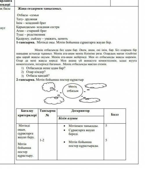 Менің отбасымда бес адам бар. Әкем, анам, екі інім, бар. Біз олармен бір шаңырақ астында тұрамыз. Ме