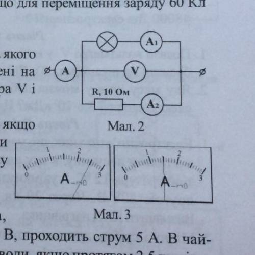 Покази амперметрів А і А1 у колі,схема якого зображена на малюнку 2,відображенні на шкалах (мал.3).Я