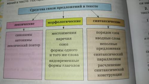 Прочитайте схему. Сделайте вывод о средствах связи предложений в тексте. Постарайтесь подобрать текс