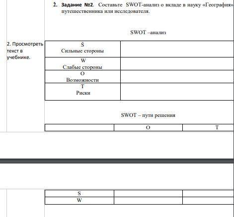 2. Задание №2. Составьте SWOT-анализ о вкладе в науку «География» одного путешественника или исследо