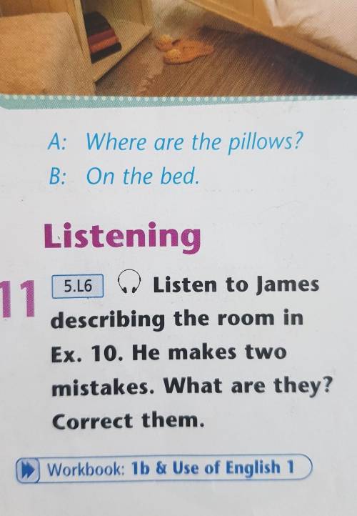 Listen to James describing the room in ex.10 He makes two mistakes. What are they ? Correct them​