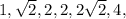 1,\sqrt{2},2,2,2\sqrt{2},4,