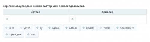 Берілген атаулардың ішінен заттар мен денелерді ажырат.