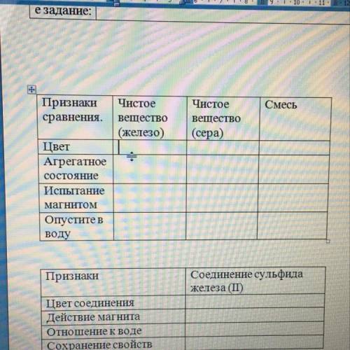 Заполните таблицу признаки сравнения цвет агрегатноеисостояние испытание магнитом