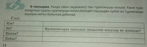 6-тапсырма. Рөлдік ойын (журналист пен түркітанушы ғалым). Көне түркі ескерткіші туралы түркітанушы