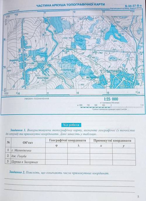 Завдання 1. Використовуючи топографічну карту, визначте географічні (з точністю до секунд) та прямок