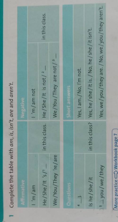 Affirmative NegativeI'm/amI'm/am notin this class.He/she/it 's/' they in this class. He/she/it is no