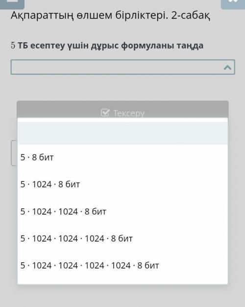 5 тб есептеу үшін дұрыс формула таңда ​