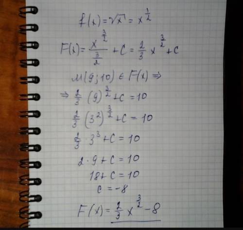 Найти начальную функцию функции f (x) =√x, проходящей через точку A (9; 10) на графике