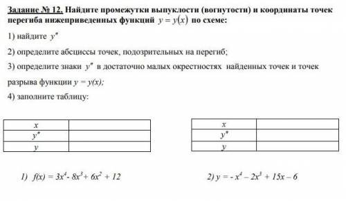 Найдите промежутки выпуклости (вогнутости) и координаты точек перегиба нижеприведенных функций y=f(x