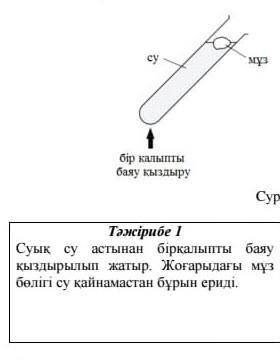 Бірінші тәжірибеде төмендегі судан жоғарыдағы мұзға энергияның берілуін сипаттайтын негізгі процесті