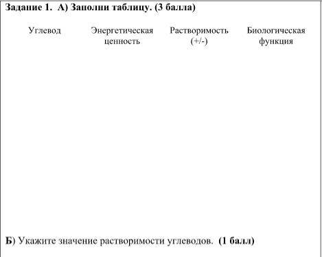 Заполни таблицу и укажи значение растворимости углеводов