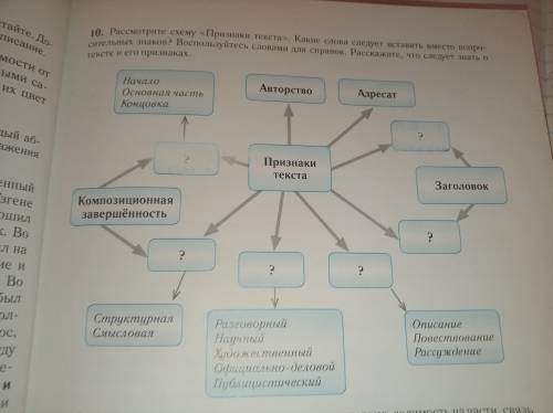 Слова для справок: основная мысль, стиль, тип, тема, делимость на части, связь.( )