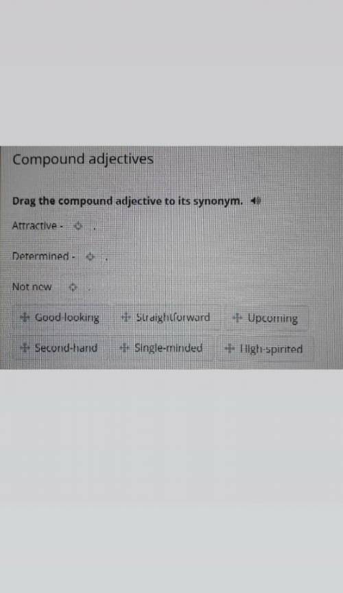 Drag the compound adjective to its synonym. Attractive - ...Determined - ...Not new - ...Good-lookin