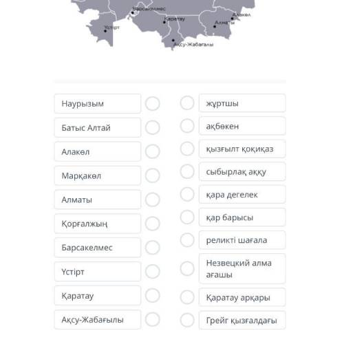 «Қазақстанның физикалық картасын пайдаланып, берілген қорықтарда тіршілік ететін өсімдіктер мен жану