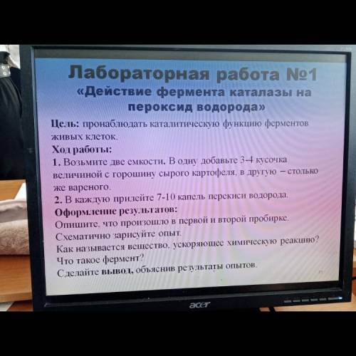 Лабораторная работа номер 1 биология 8 класс «действие Ферменты Каталазы на пероксид водорода￼￼￼ Цел