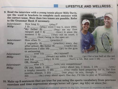 Read the interview with a young tennis player Milly Davis, use the word in brackets to complete each