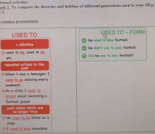 Planned activities: Task 1. To compare the lifestyles and hobbies of different generations turn to y