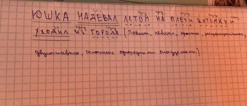 Выполнить синтаксический разбор предложения Юшка надевал летом на плечи котомку и уходил из города