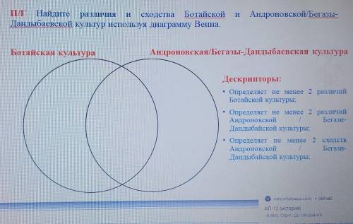 • Определяет не менее 2 различий Ботайской культуры;Определяет не менее 2 различийАндроновскойБегази